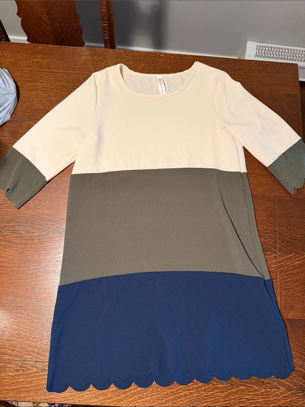 Vanilla Bay Three-Tone Scallop-Hem Midi Dress - Cream, Olive & Navy